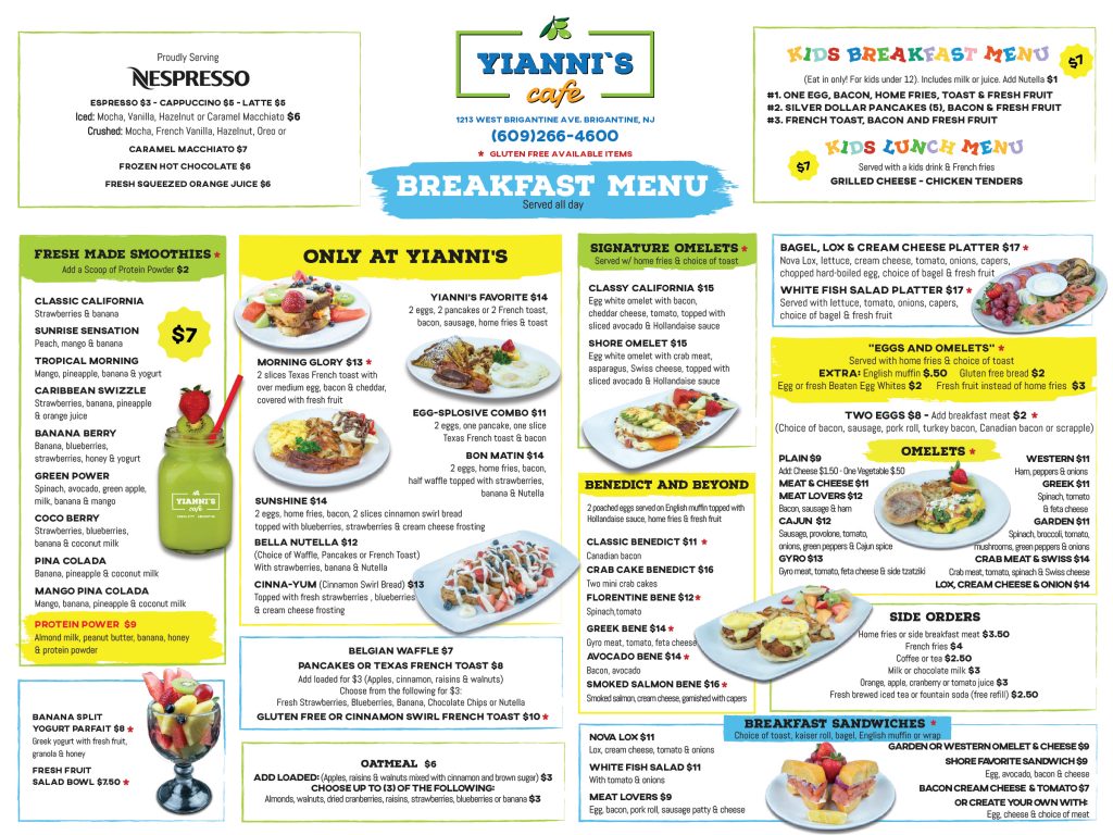 BRIGANTINE Menu Yianni's Cafe